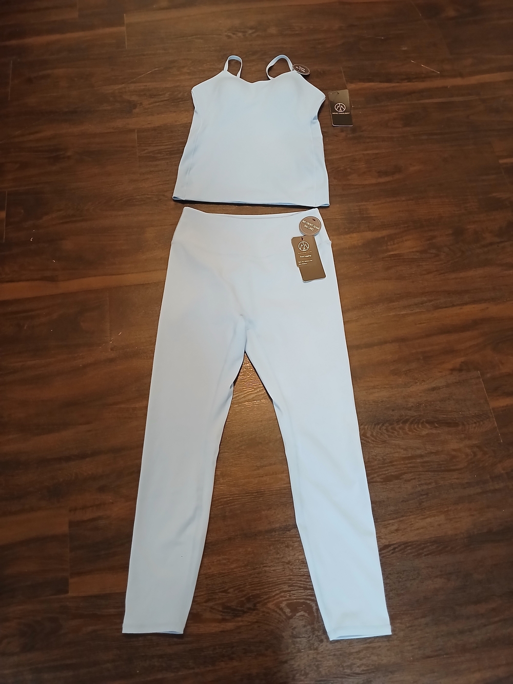 Seamless Light Blue High-Waist Leggings with Matching Crop Tank